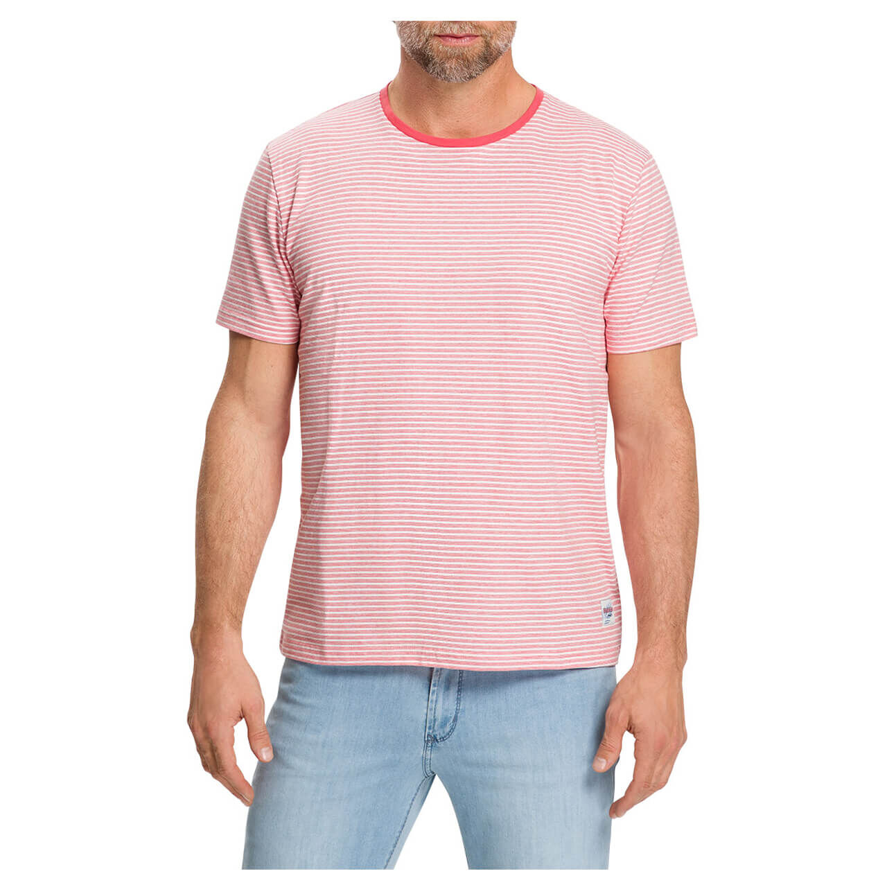 Pioneer T-Shirt für Herren in Hellrot gestreift, FarbNr.: 4706