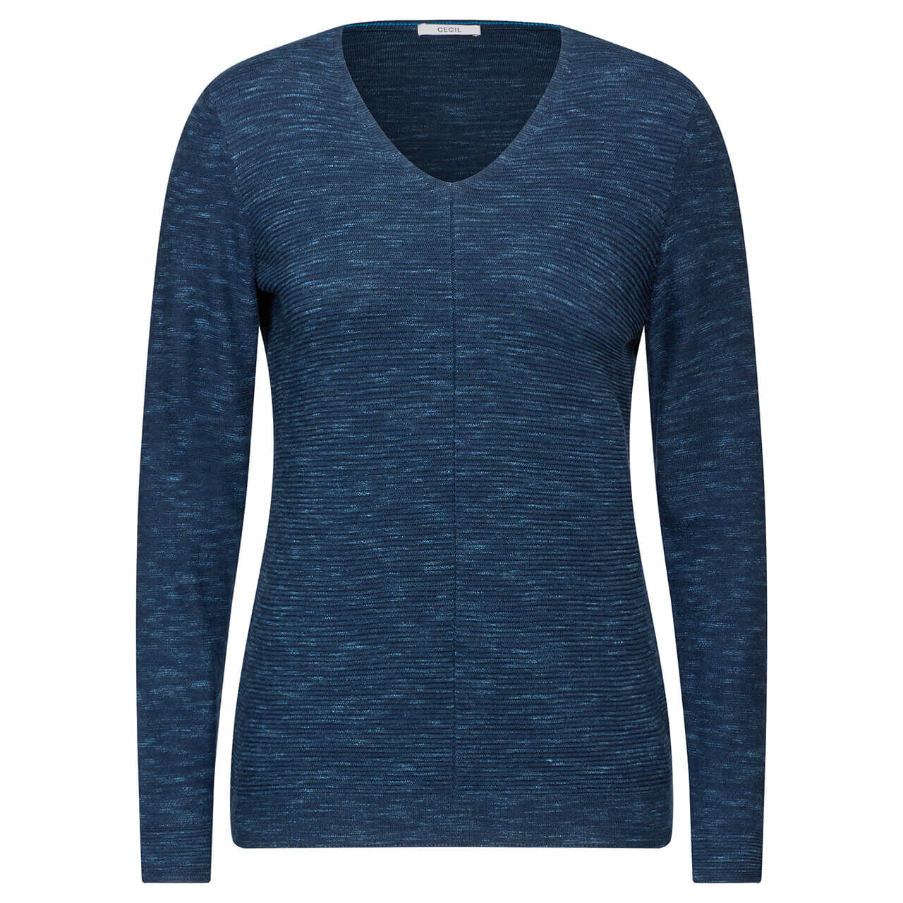 Cecil Damen Langarm Pullover Structured V-Neck heather petrol melange