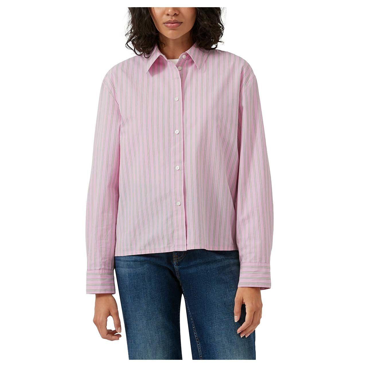 Damen Langarm Bluse von s.Oliver in Rosa gestreift, Vorderansicht am Model