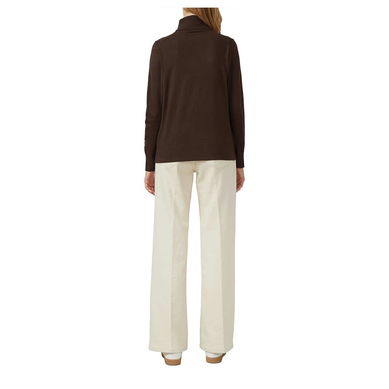 s.Oliver Damen Rollkragen Pullover in Dunkelbraun, Rückansicht am Model