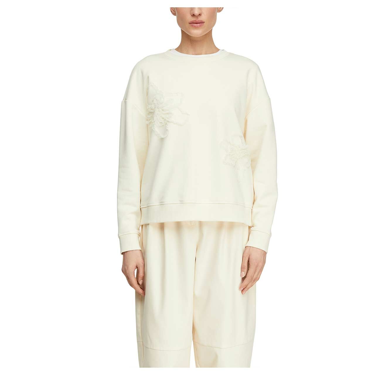 Damen Sweatshirt von Comma in Cremeweiß, Vorderansicht Model