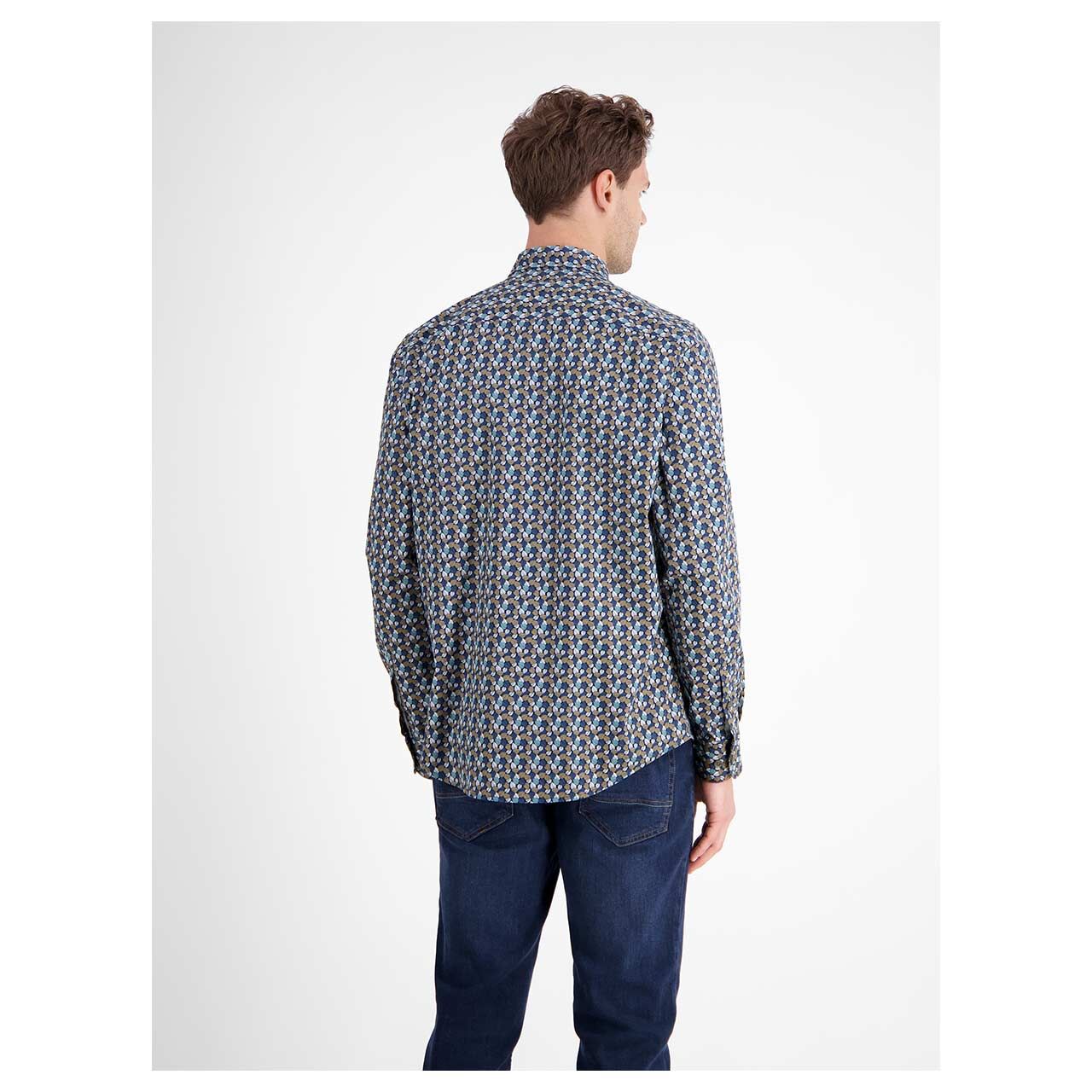 Herren Hemd von Lerros in Dunkelblau mit Print, Rückansicht mit Model