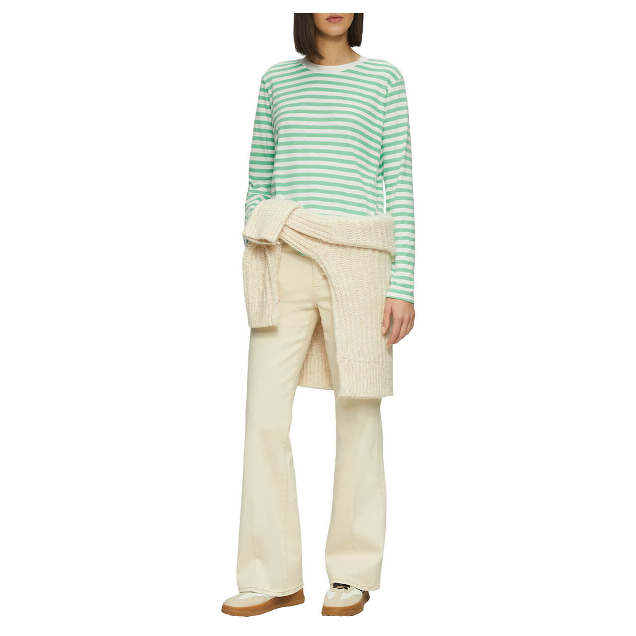 s.Oliver Damen Langarm Shirt green white striped