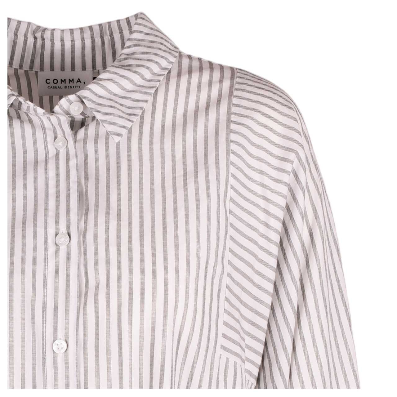 Damen Langarm Bluse von Comma in Grau gestreift, detaillierte Vorderansicht