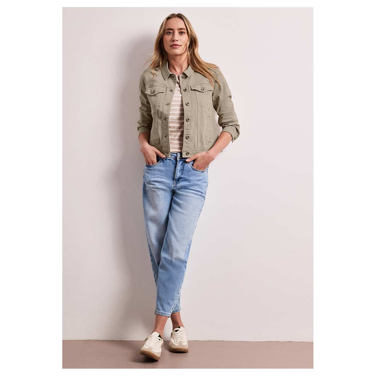 Damen Jeansjacke von Street One in Beige angewaschen, Rückansicht