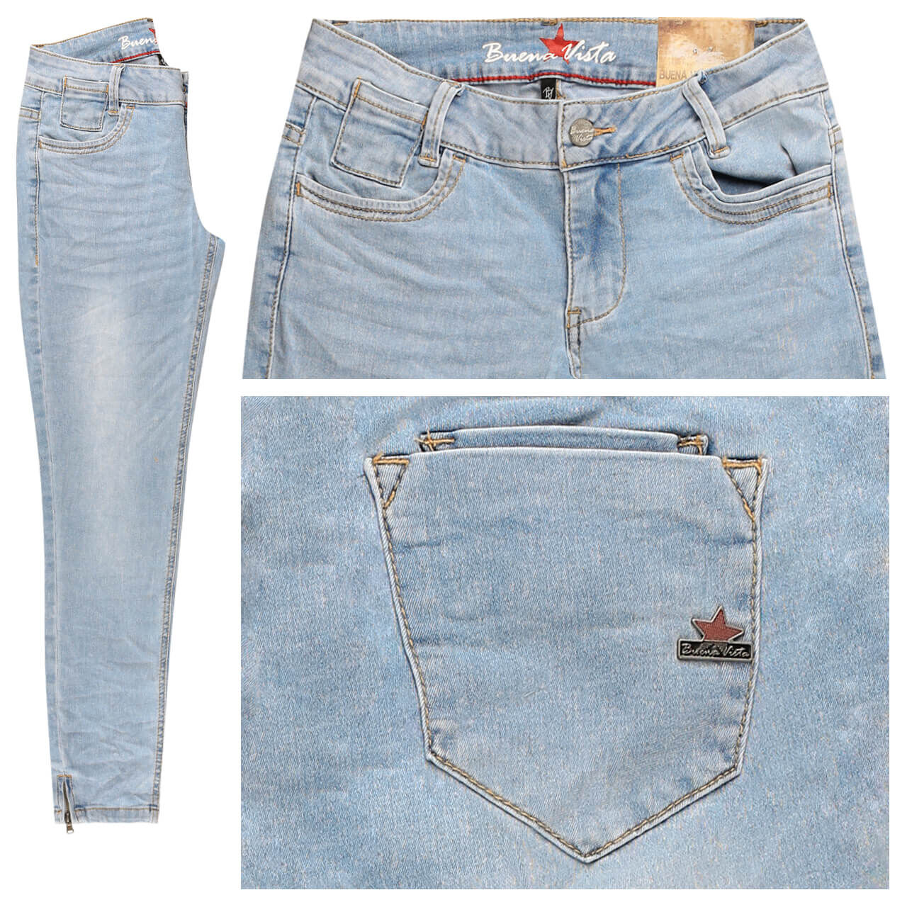Buena Vista Jeans Kim-Zip V 7/8 Cozy Denim für Damen in Hellblau angewaschen, FarbNr.: 6027
