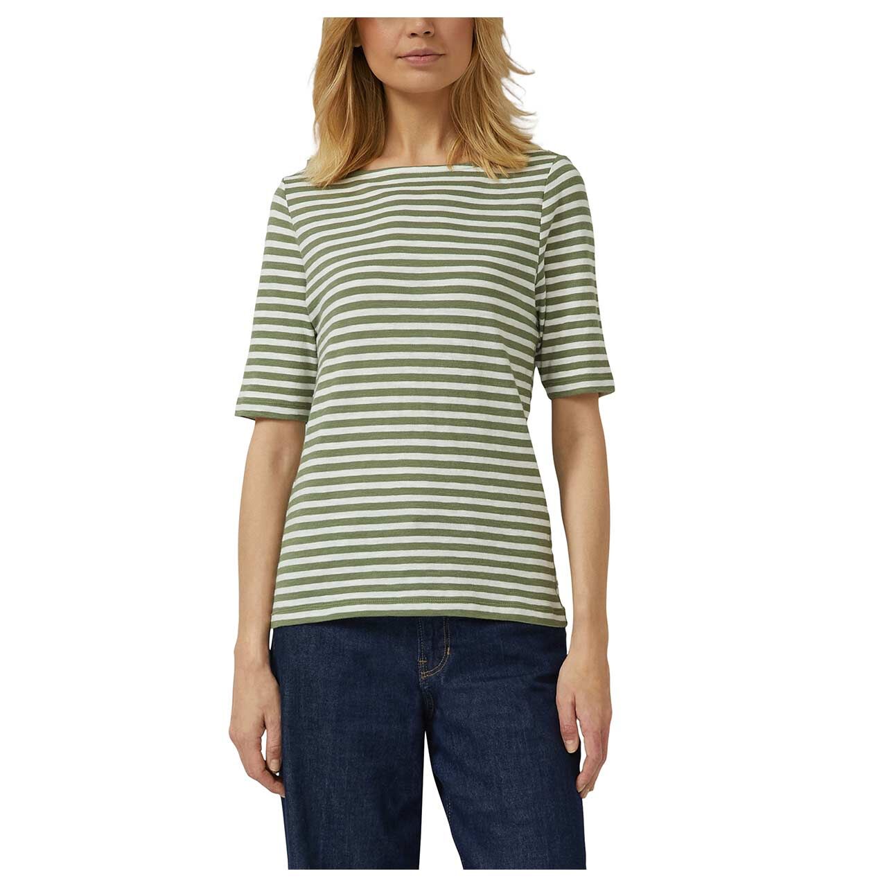 s. Oliver Damen T-Shirt in Grün gestreift mit der Farbnummer 41G3, Vorderansicht Model