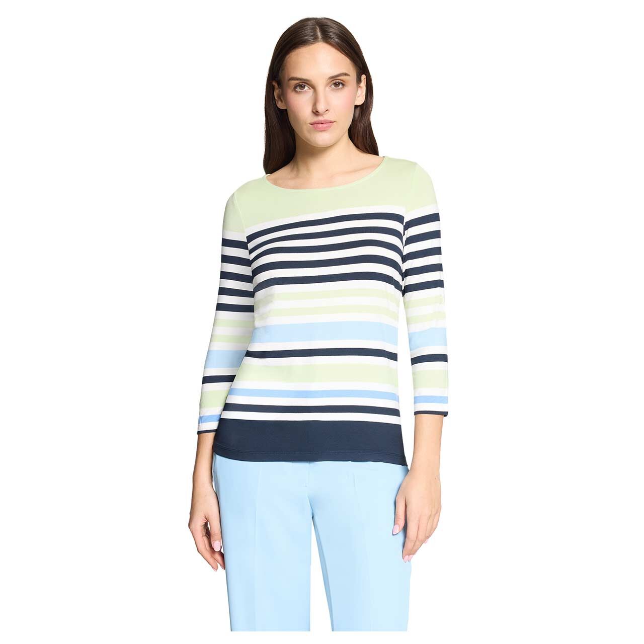 Damen 3/4 Arm Shirt von Betty Barclay in Grün gestreift, Vorderansicht am Model