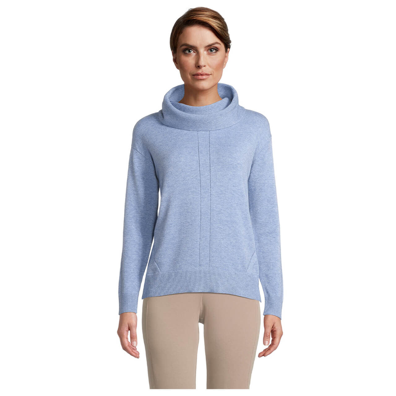 betty-barclay-pullover-patchwork-and-foil-loop-blau-30128-vorne Betty Barclay Rollkragen Pullover für Damen in Blau meliert, FarbNr.: 8710
