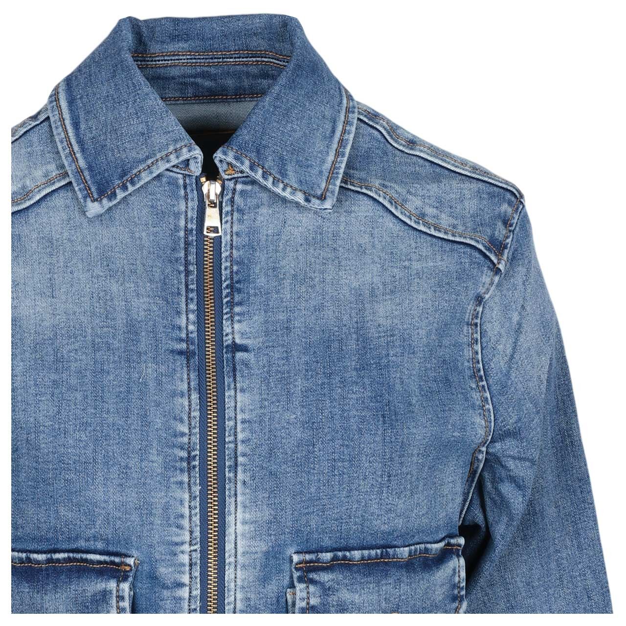 Damen Jeansjacke von Senoritas ICON in Blau angewaschen, Detailansicht vorne