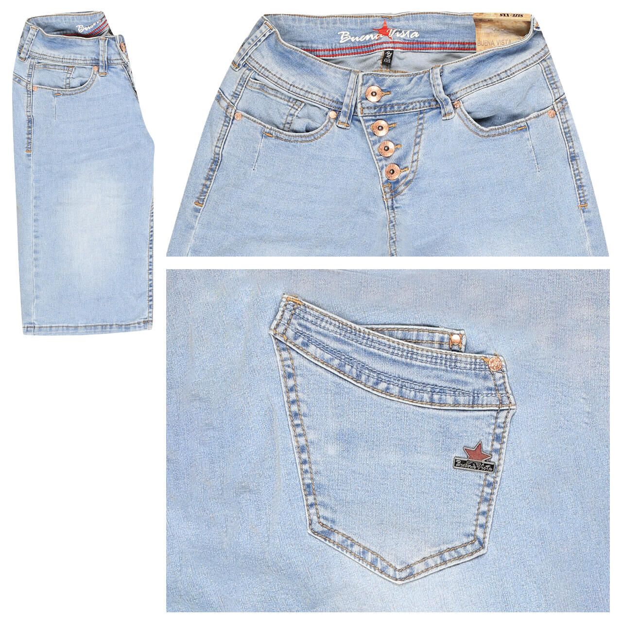 Buena Vista Jeans Malibu-Short Stretch Denim für Damen in Hellblau angewaschen, FarbNr.: 8782
