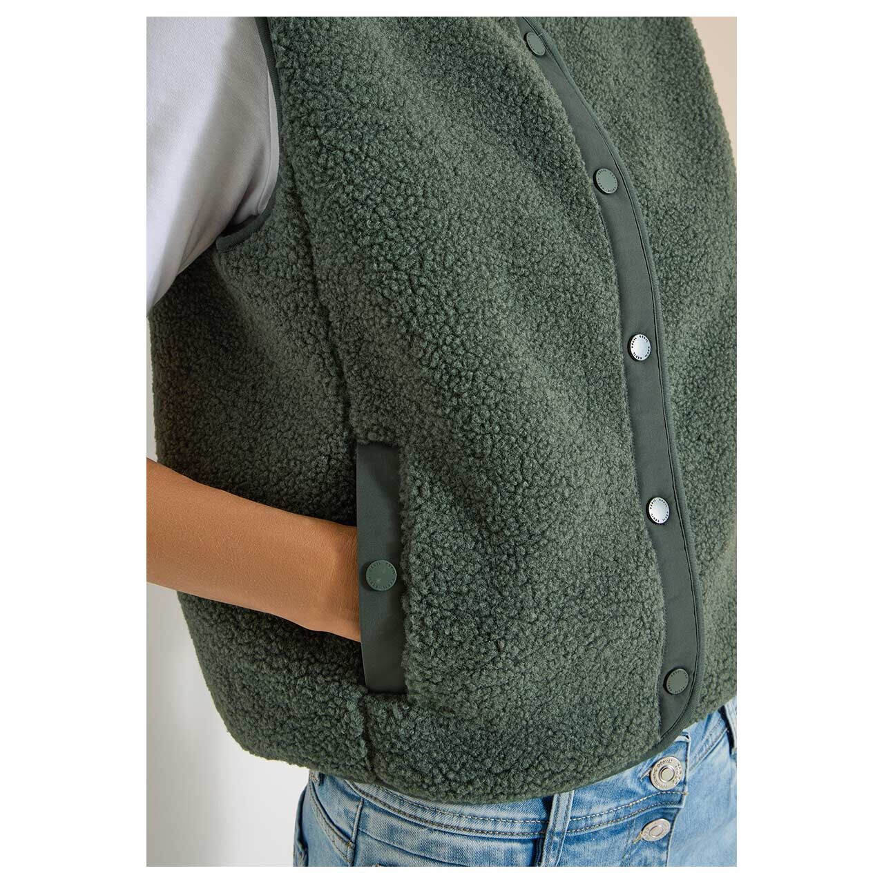 Cecil Damen Teddy Weste Solid Matmix Vest dried olive green