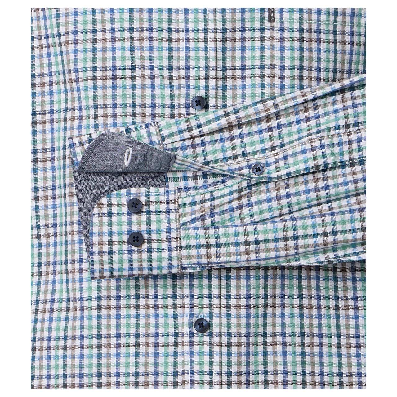 Herren Langarm Hemd von Casa Moda in Grün kariert, Detailansicht Ärmel