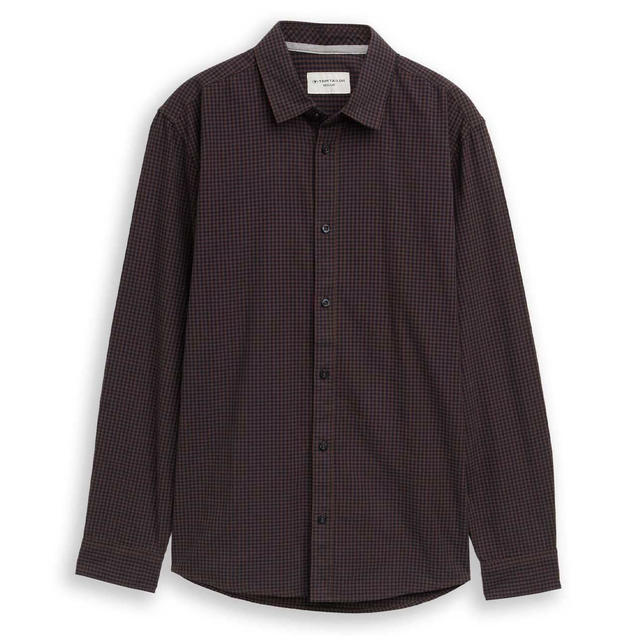 Tom Tailor Herren Langarm Hemd brown vichy check