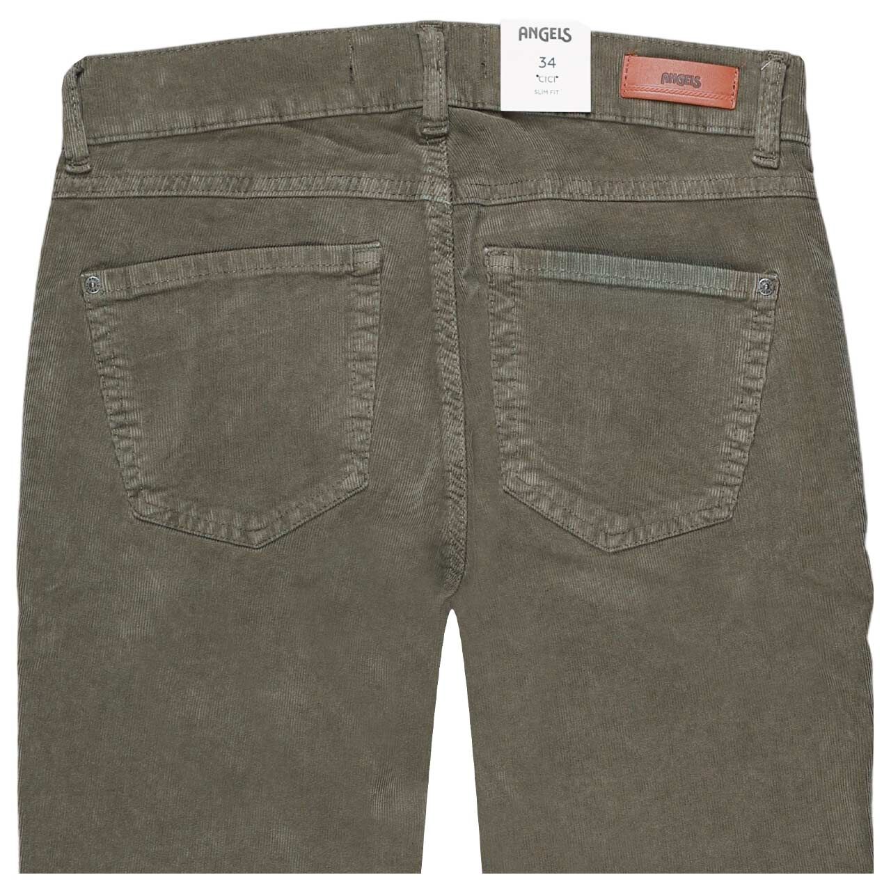 Stretch Damen Cordhose Cici von Angels in Olivgrün, detaillierte Rückansicht