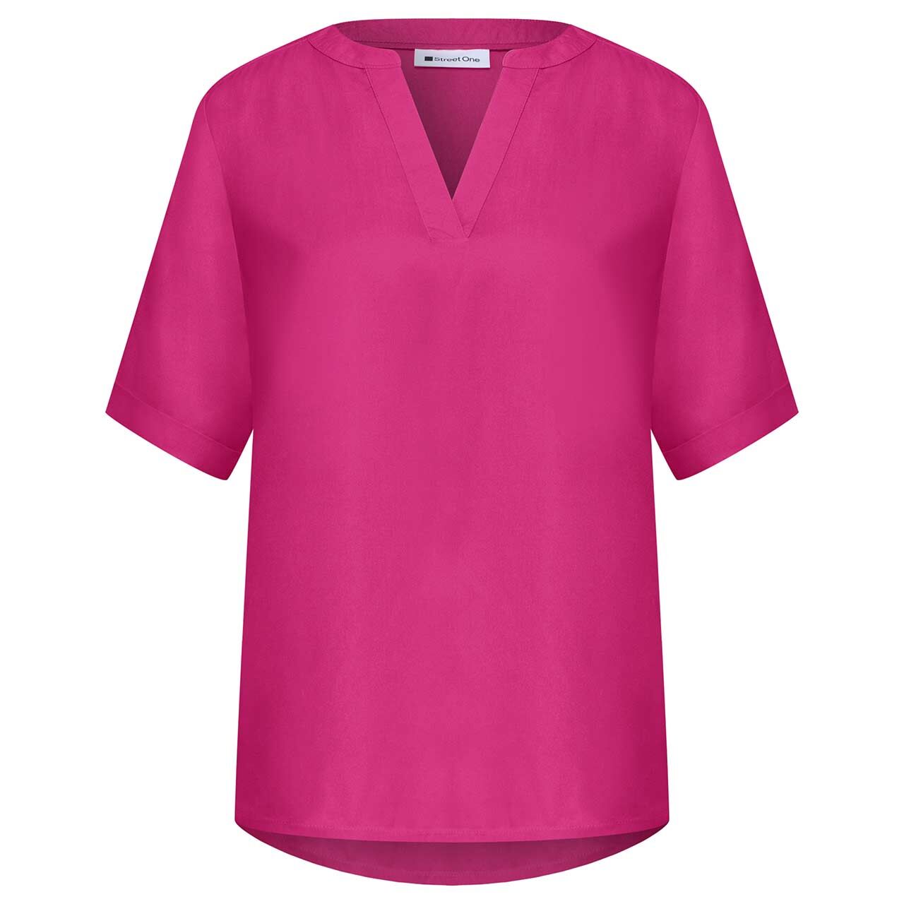 Street One Damen Kurzarm Bluse Splitneck Turn-Up magenta dream