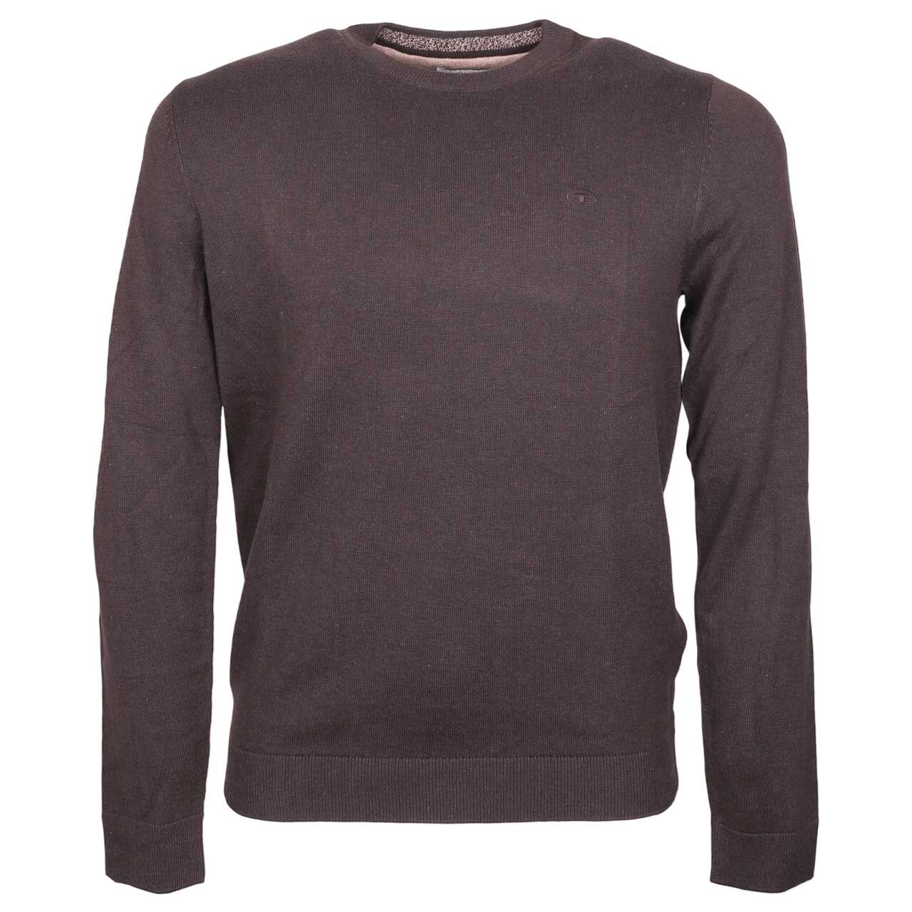 Tom Tailor Herren Pullover Basic Crewneck Knit dark chocolate brown melange