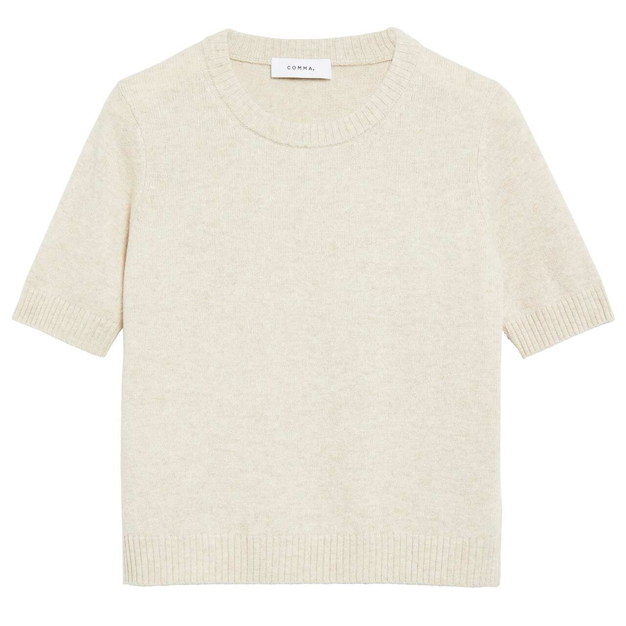 Comma Damen Kurzarm Pullover almond stone melange knit