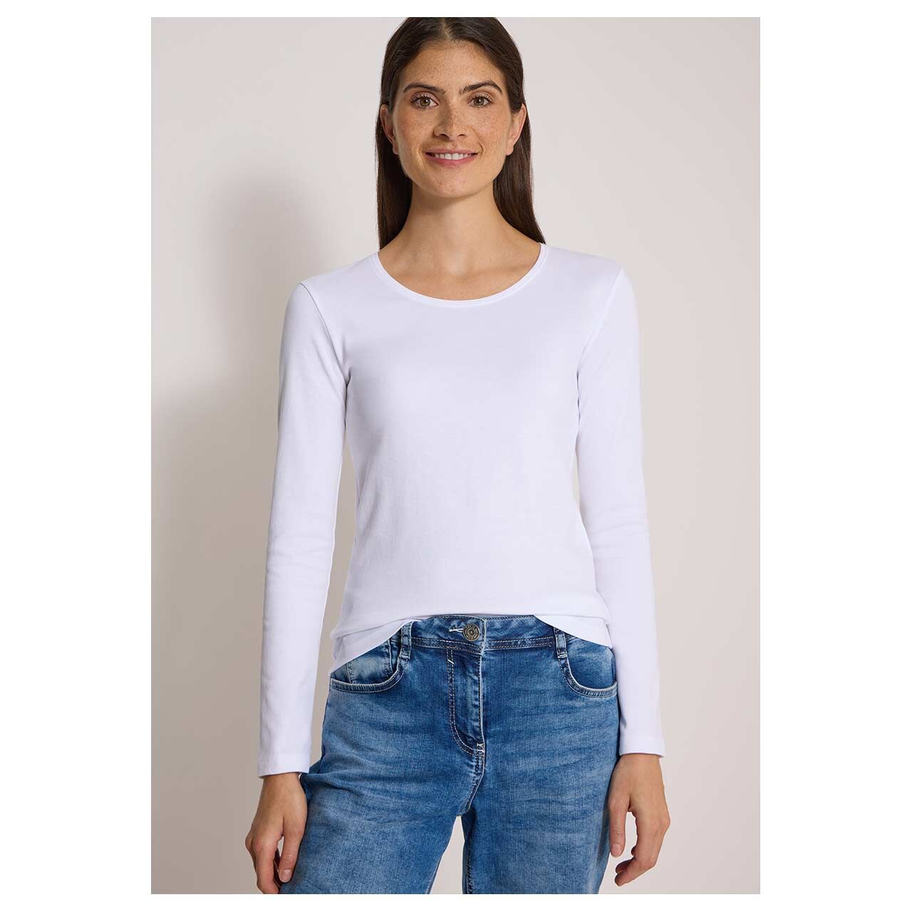Damen Langarm Shirt Pia von Cecil in Weiß, Vorderansicht am Model