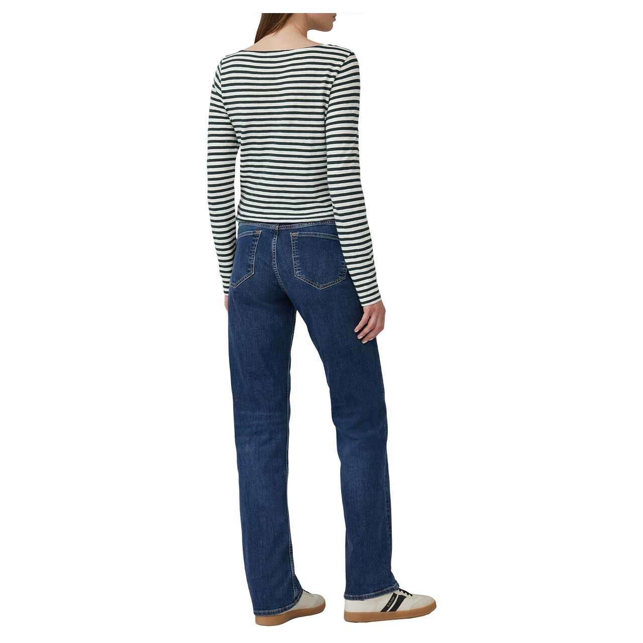 Damen Langarm Shirt von s.Oliver in Grün gestreift, Rückansicht