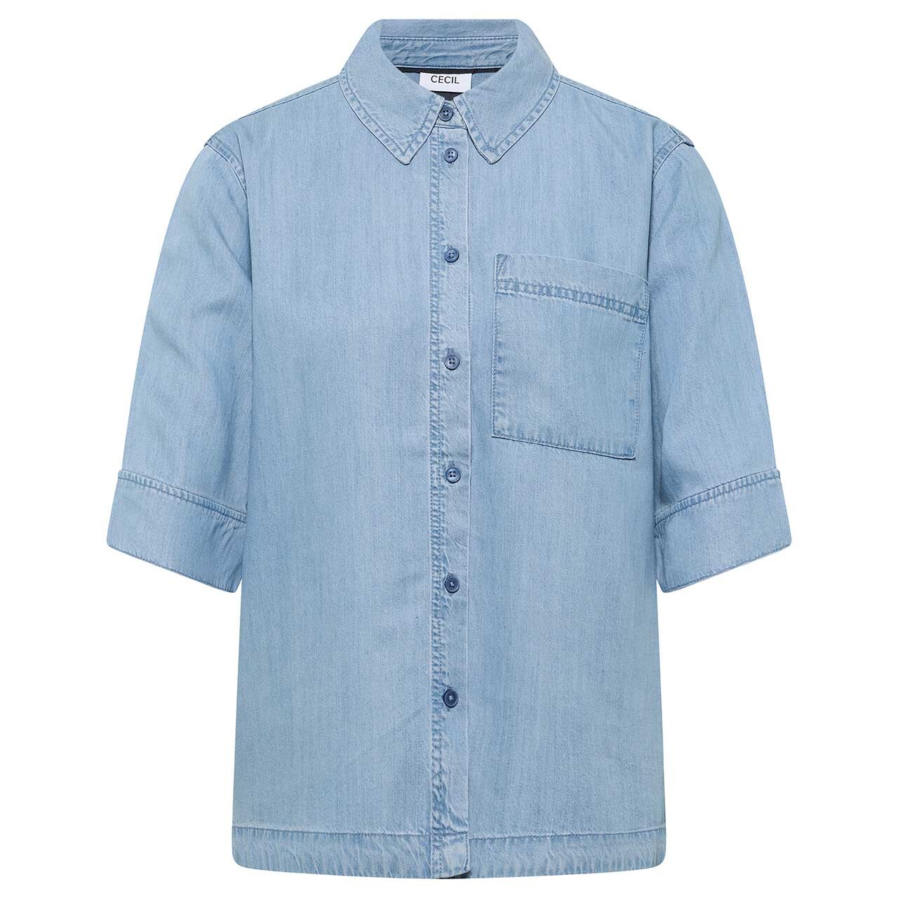 Cecil Damen Kurzarm Bluse Denim Look light blue wash