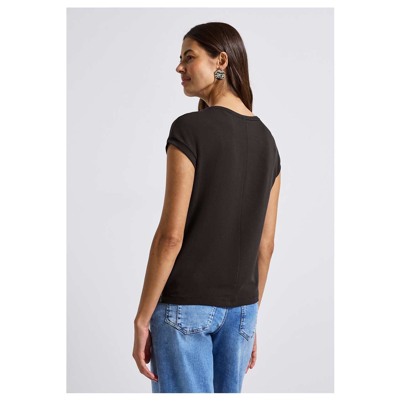 Damen T-Shirt Wording von Street One in Dunkelbraun, detaillierte Rückansicht