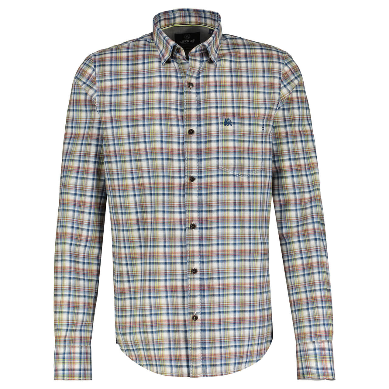 Lerros Herren Langarm Hemd fog white check