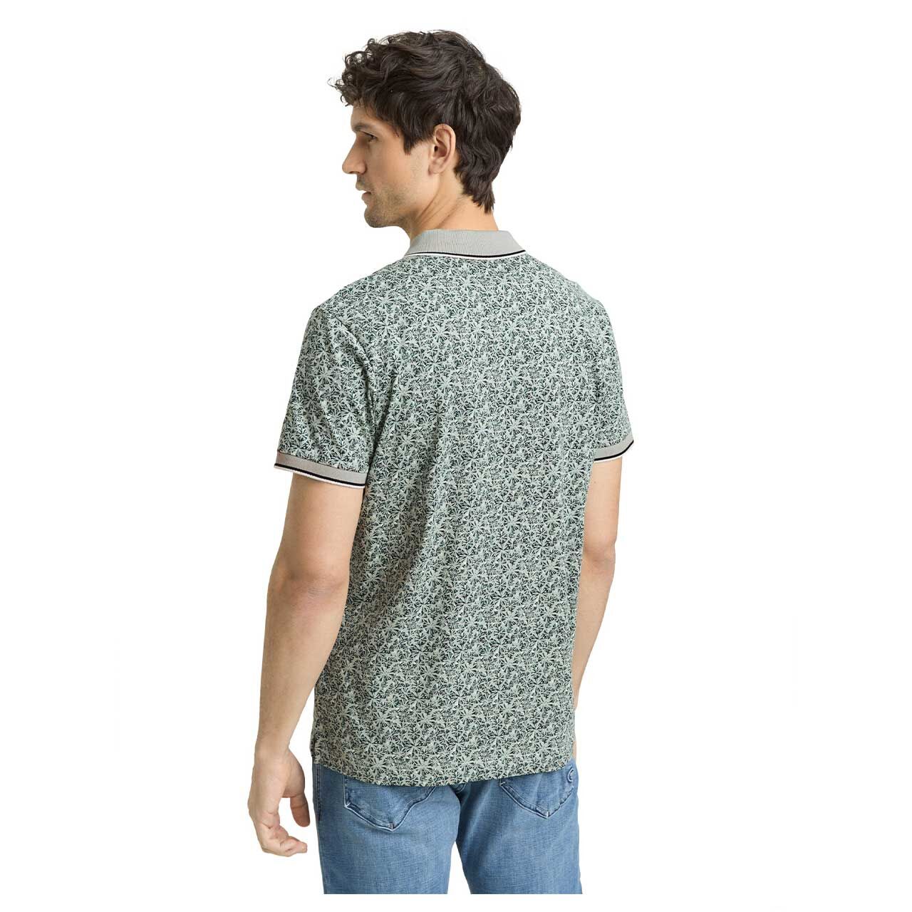 Herren Piqué Poloshirt von Tom Tailor in Hellgrün mit Print, Rückansicht am Model