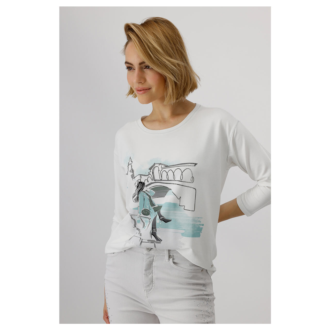 Monari Damen 3/4 Arm Shirt off white with glitter