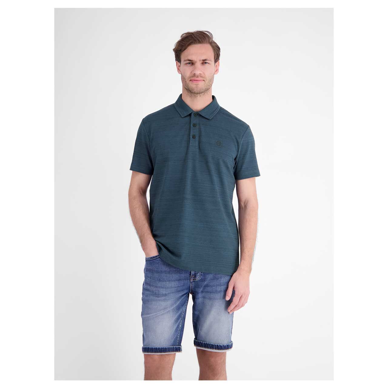 Herren Poloshirt von Lerros in Dunkelblau meliert, Vorderansicht am Model