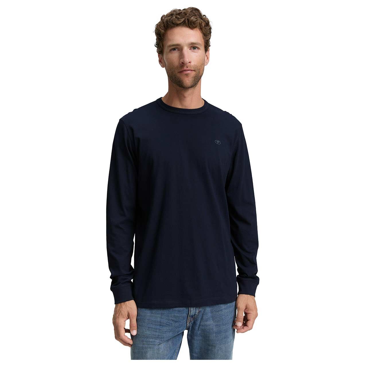 Herren Langarm Shirt von Tom Tailor in Dunkelblau, Vorderansicht am Model