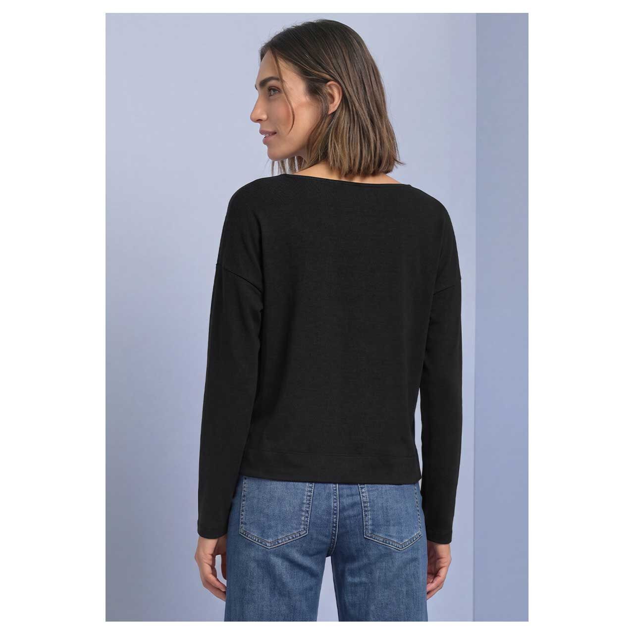 Damen Langarm Shirt Soft Lace Collar von Street One in Schwarz, Rückansicht am Model