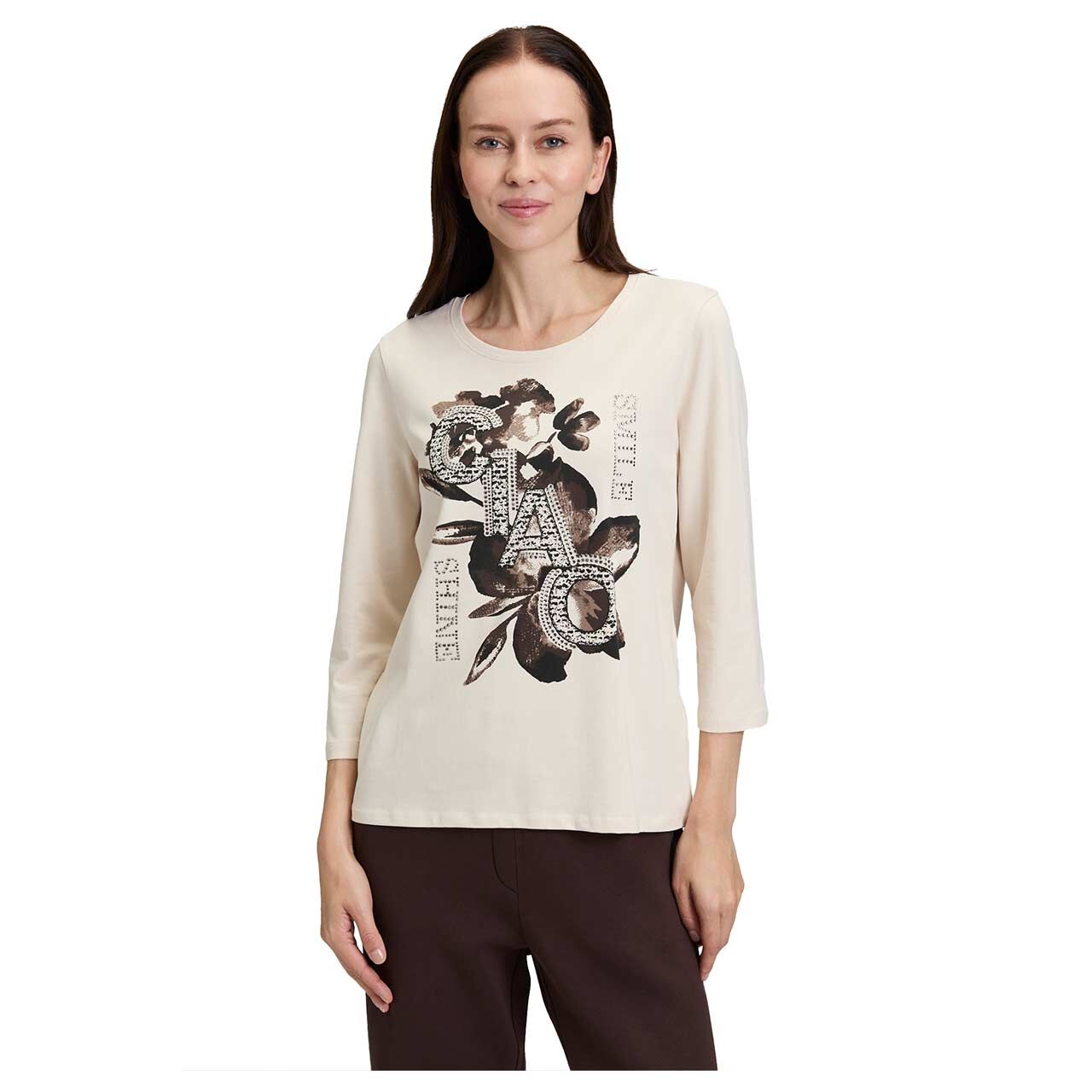 Damen 3/4 Arm Shirt von Betty Barclay in Beige mit Print, Vorderansicht am Model