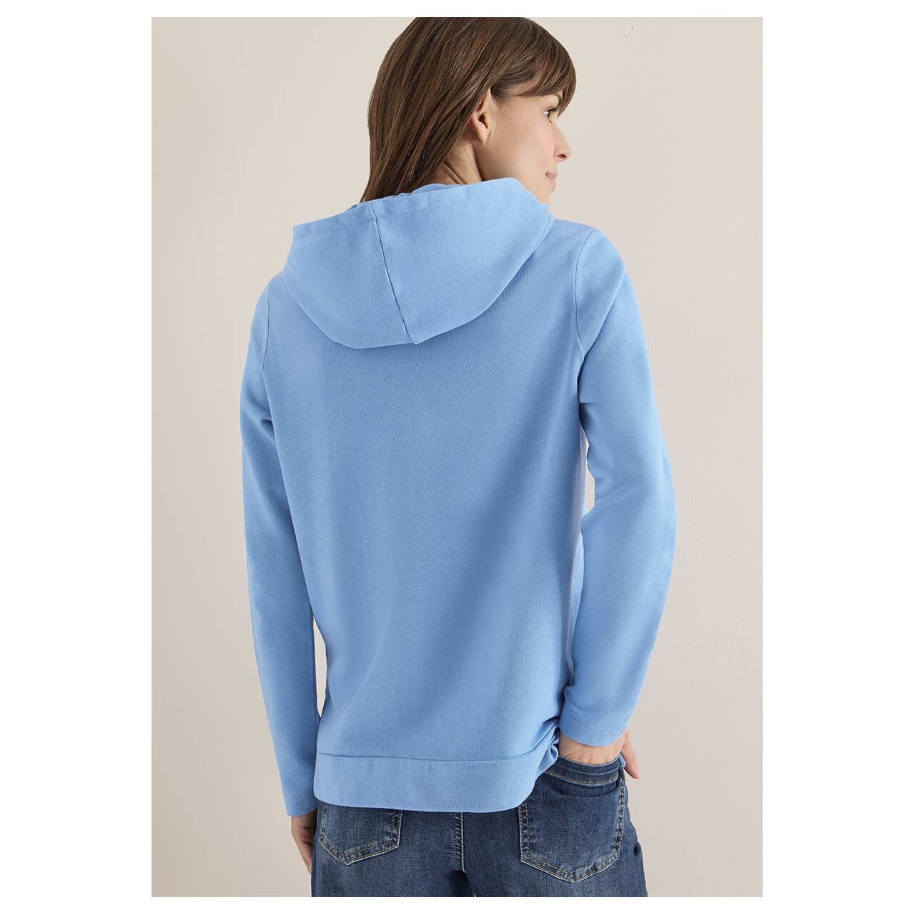 Damen Hoodie Sweatshirt Stitched Sequins von Cecil in Blau mit Print, Rückansicht am Model