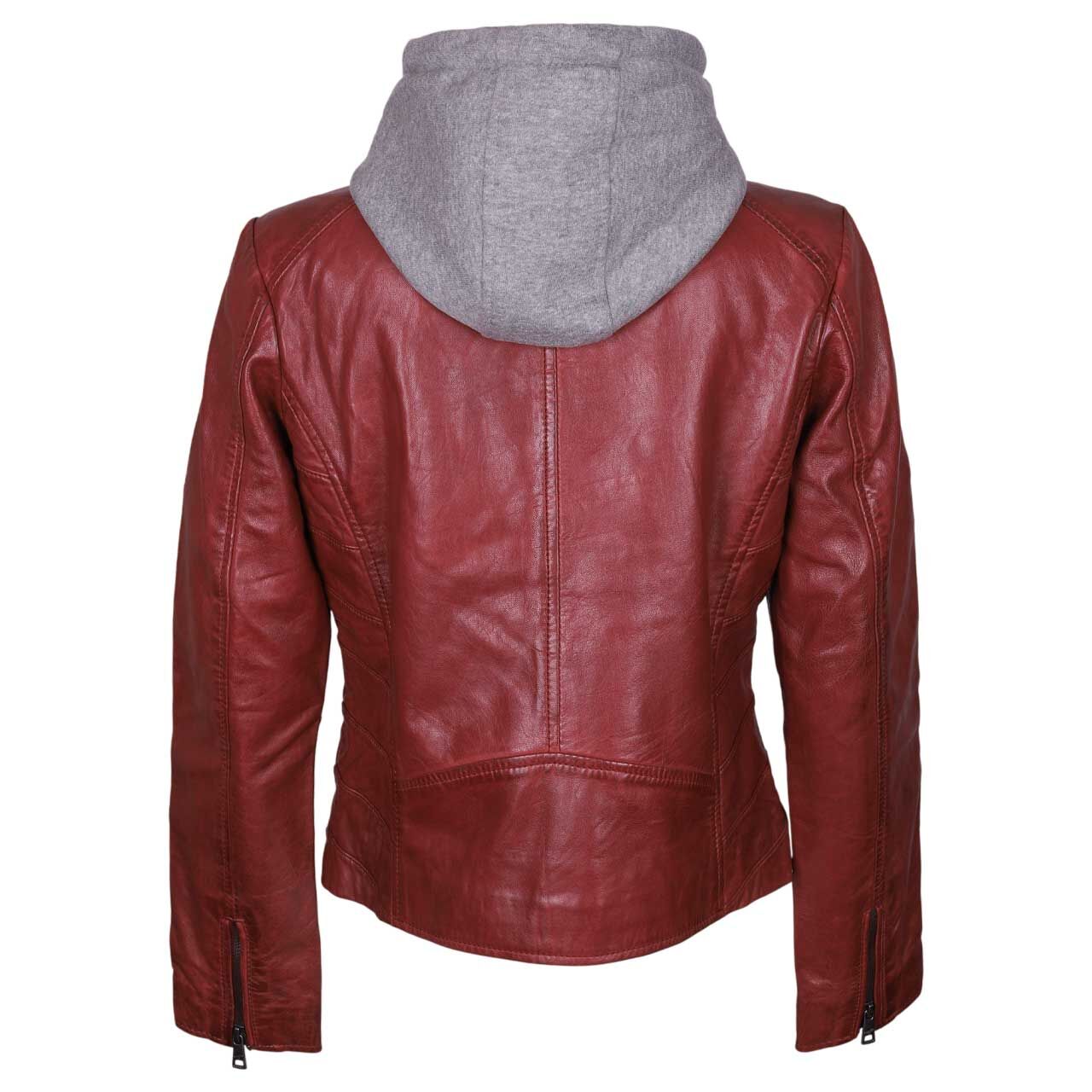 Damen Lederjacke Alva von Mauritius in Dunkelrot, Rückansicht