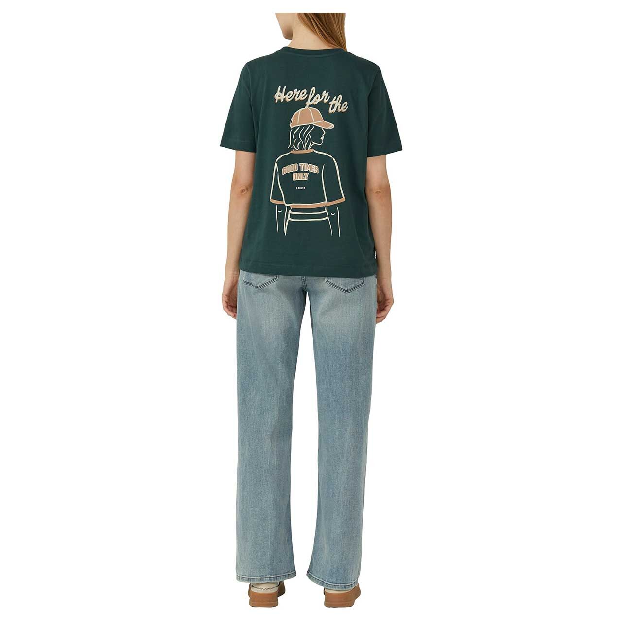 s.Oliver Damen T-Shirt in Grün mit Print, Rückansicht Model