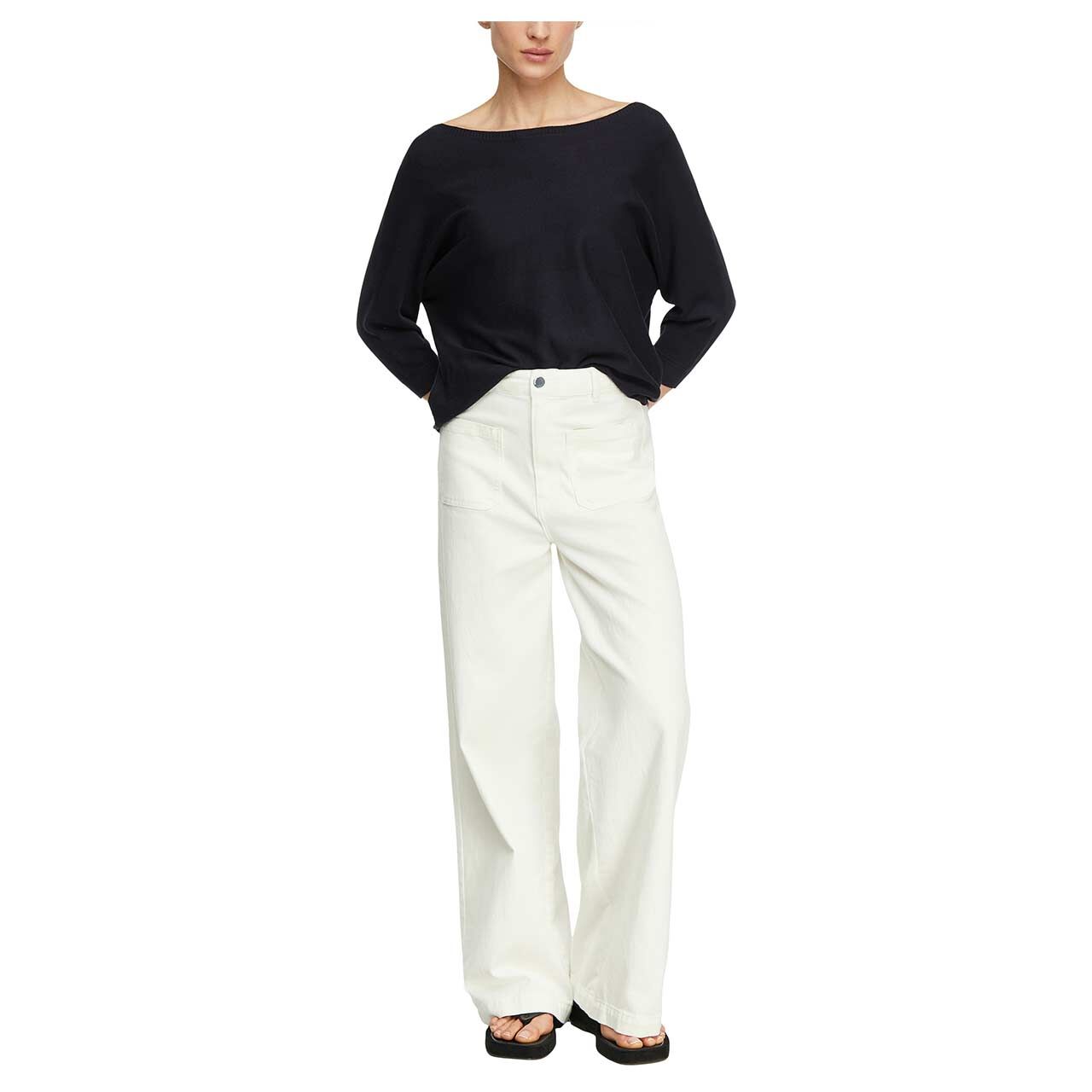 Damen 3/4 Arm Pullover von Comma in Dunkelblau, Ganzkörperansicht am Model