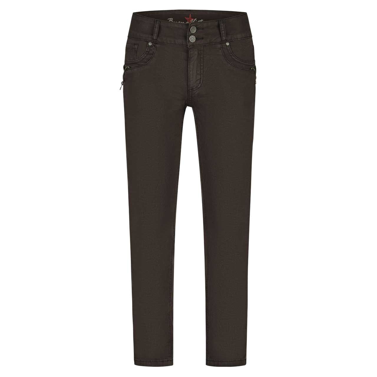 Damen Ankle Baumwollhose Tummyless Cropped Stretch Twill von Buena Vista in Dunkelbraun, Vorderansicht