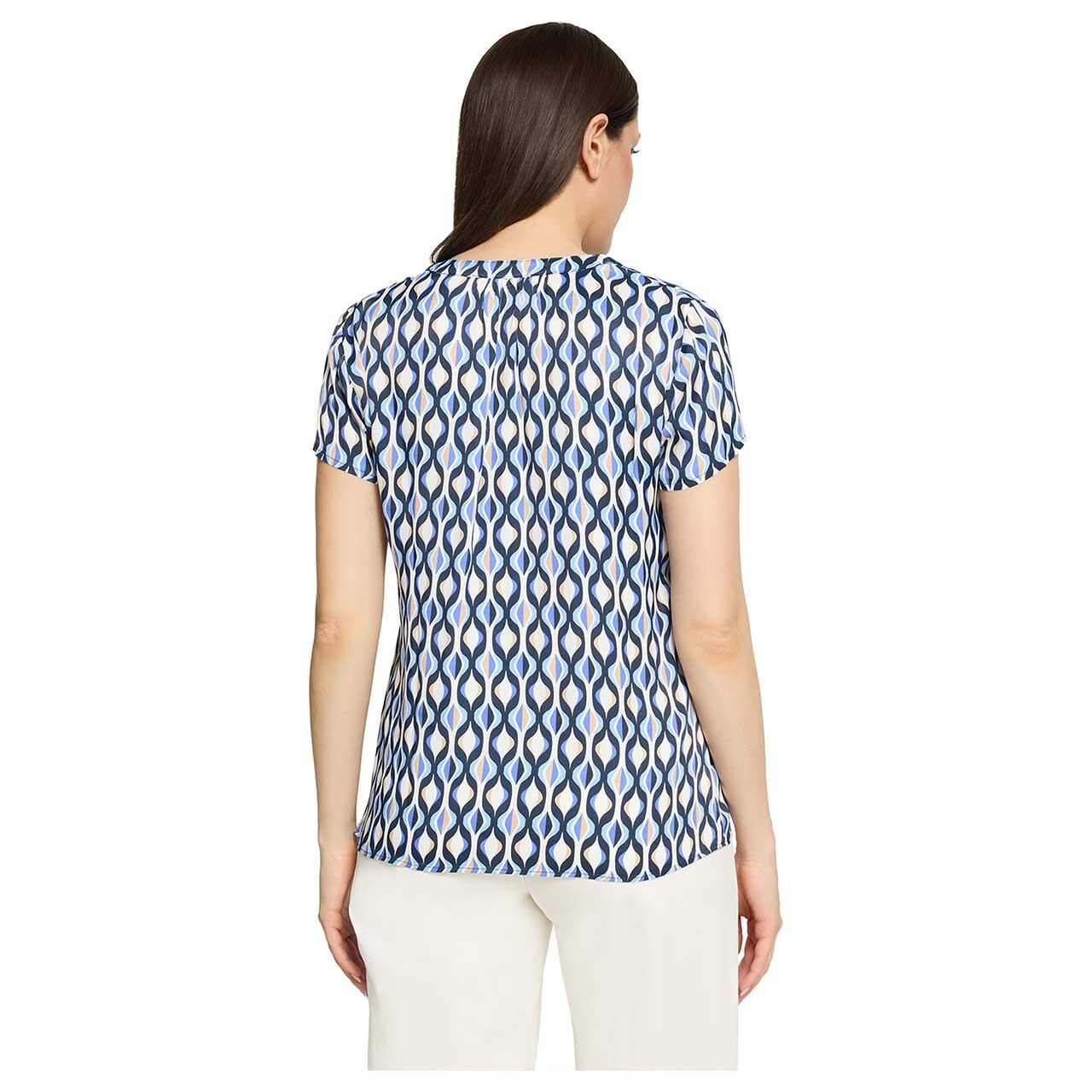 Damen Kurzarm Bluse von Betty Barclay in Blau mit Print, Rückansicht am Model