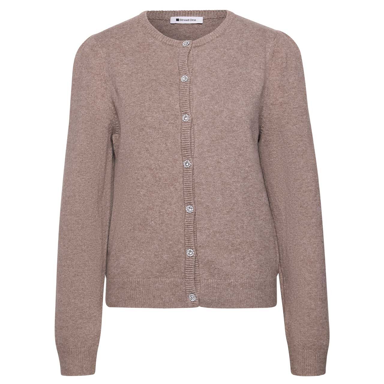 Street One Damen Strickjacke Cosy Roundneck Cardigan sanded amber melange