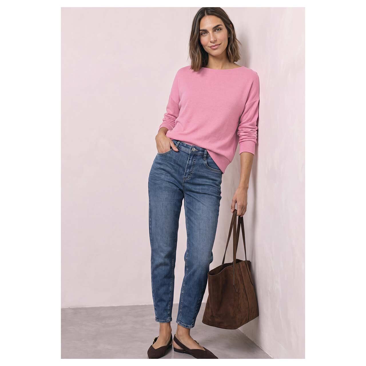 Damen Langarm Shirt Soft Bottom Cuff von Street One in Pink meliert, Ganzkörperansicht am Model