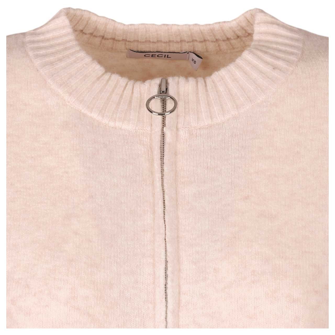 Damen Strickjacke Cosy Zipper Cardigan von Cecil in Hellbeige meliert, detaillierte Vorderansicht