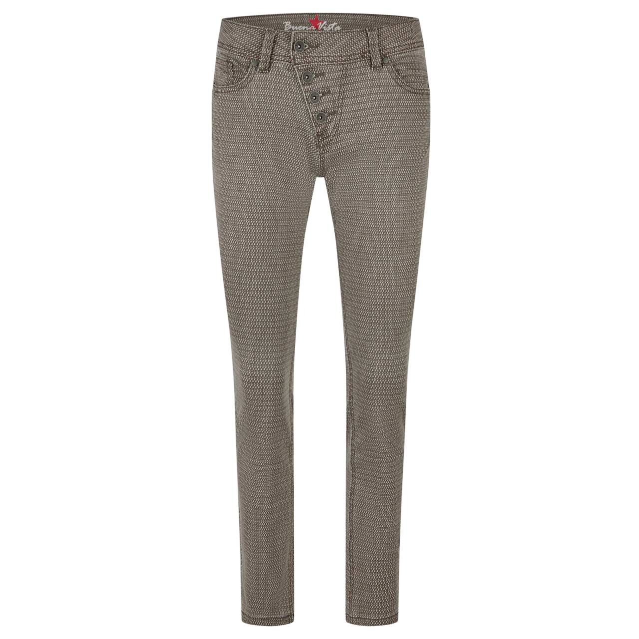 Damen Ankle Baumwollhose Malibu Cropped Stretch Twill von Buena Vista in Braun mit Print, Vorderansicht
