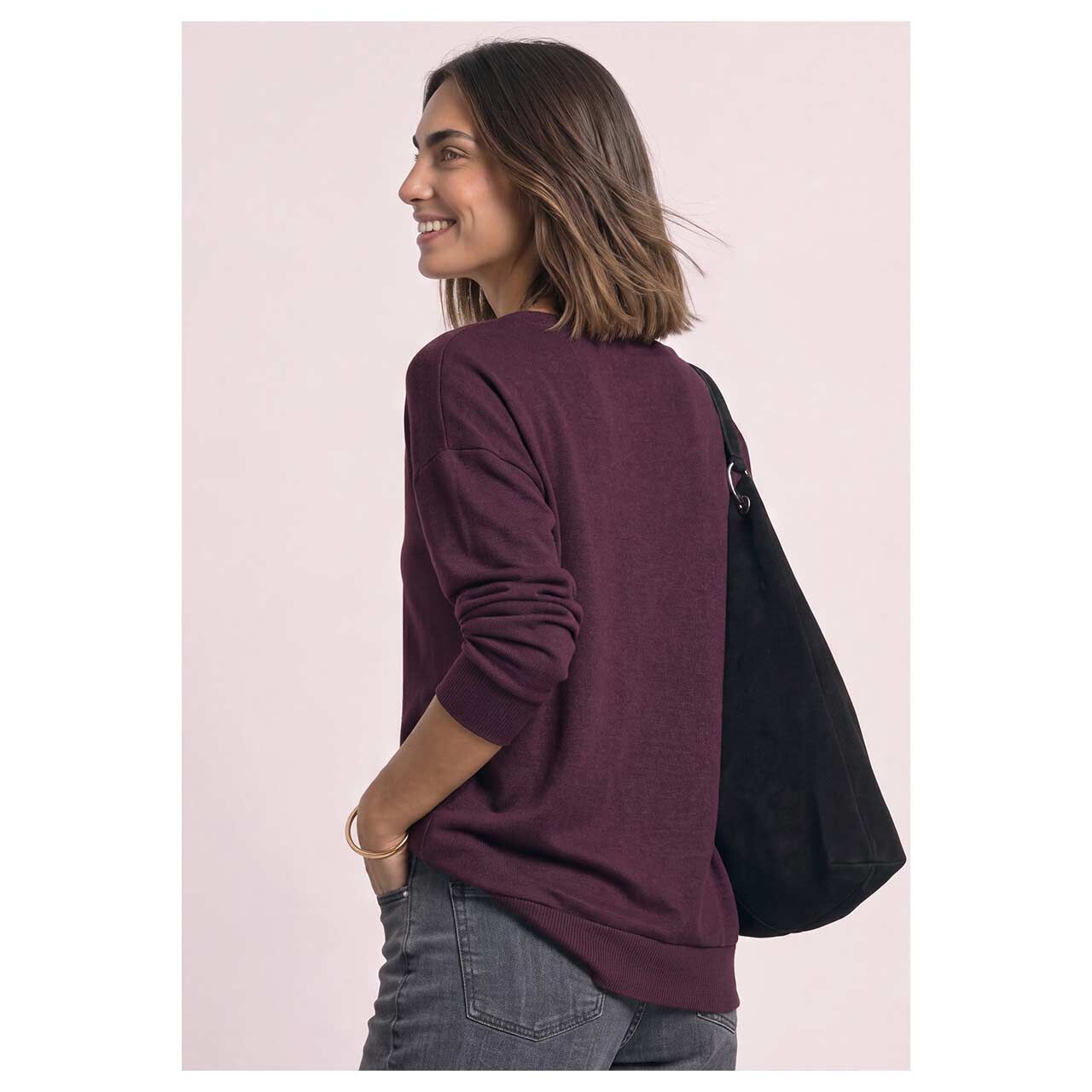 Damen Langarm Shirt Soft Bottom Cuff von Street One in Lila meliert, Rückansicht am Model