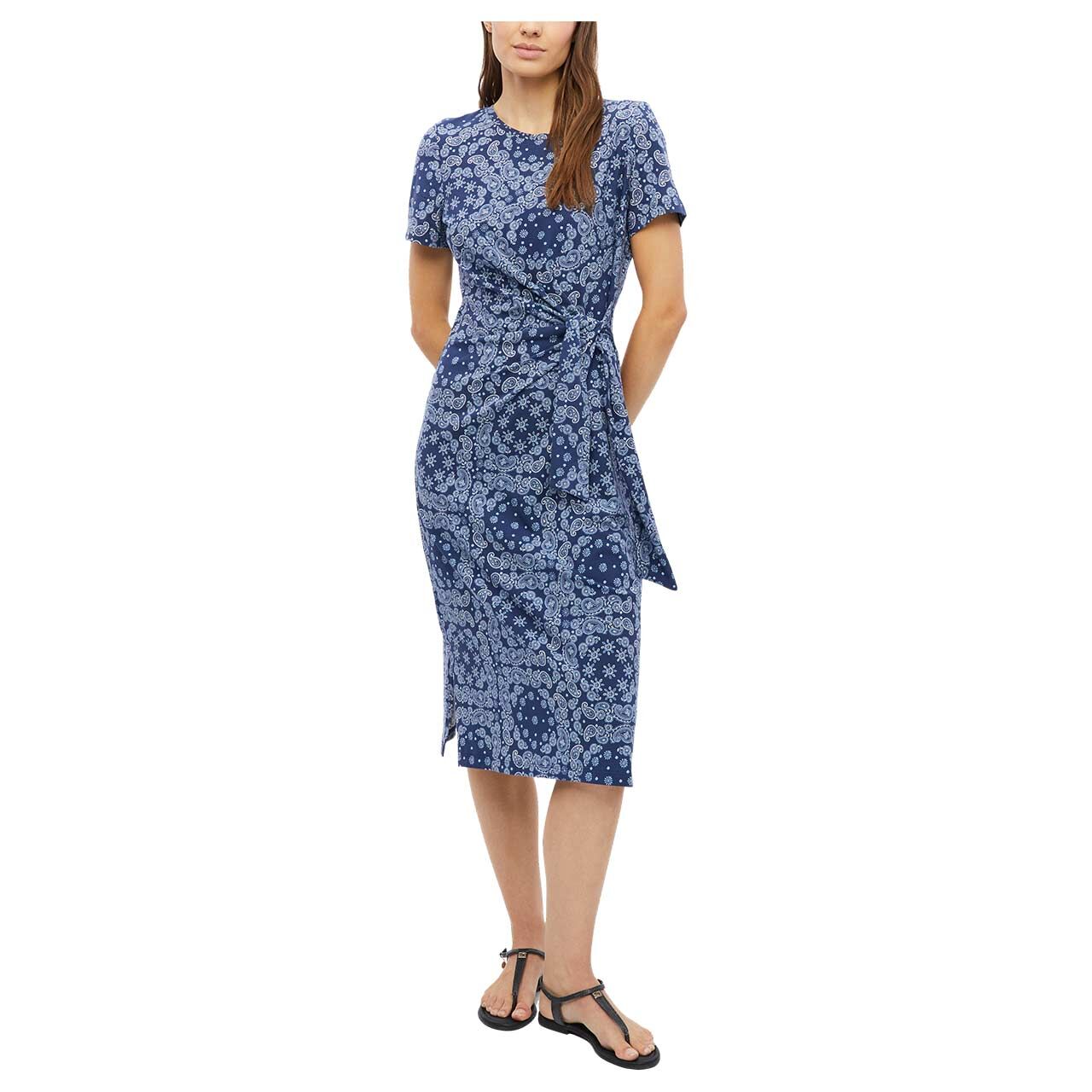 Damen Kurzarm Kleid von s.Oliver in Dunkelblau mit Print, Vorderansicht am Modell gestylt