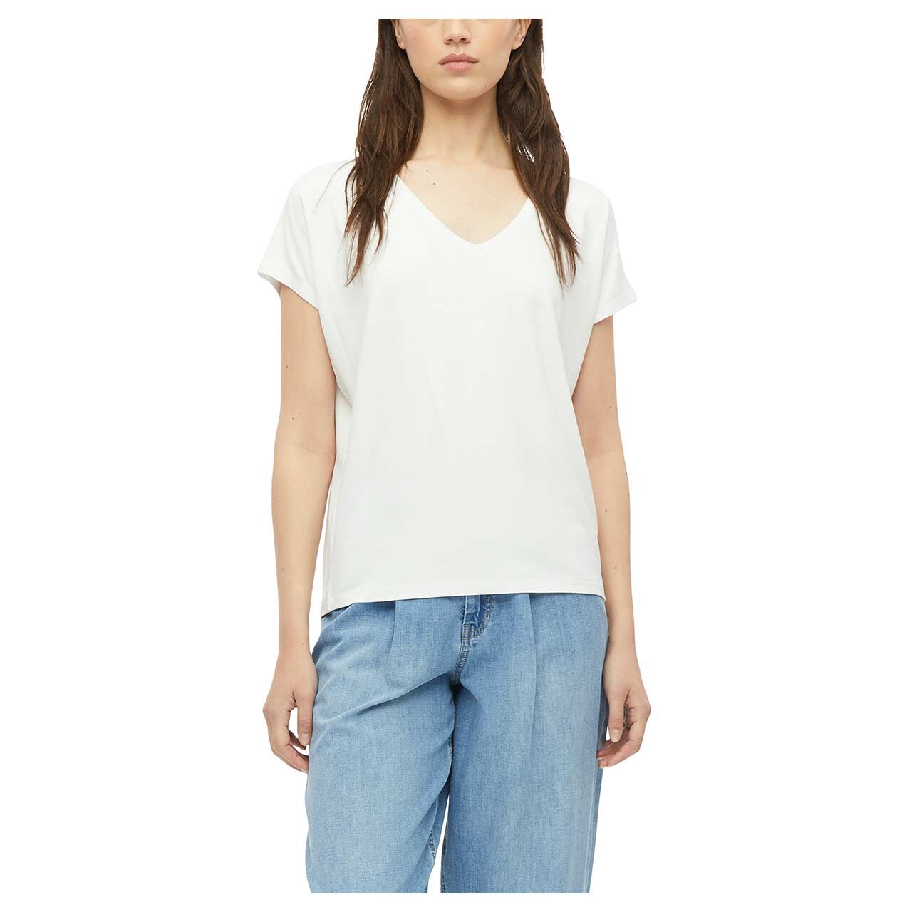 s. Oliver Damen T-Shirt in Weiß, Vorderansicht am Model