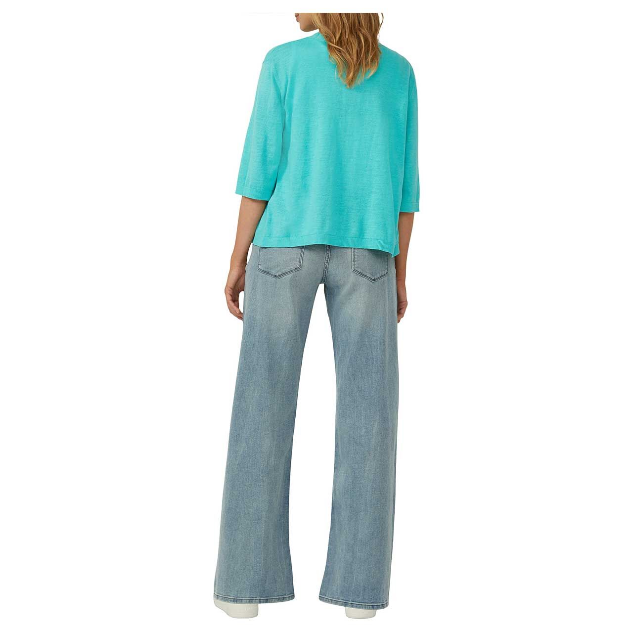 Damen 3/4 Arm Strickjacke von s.Oliver in Türkis, Ganzkörper Rückansicht Outfit Modell