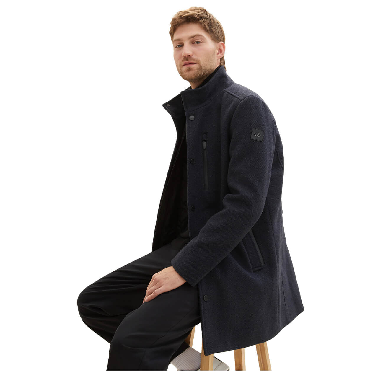 Tom Tailor Herren Mantel Wool Coat 2 in 1 navy blue structure