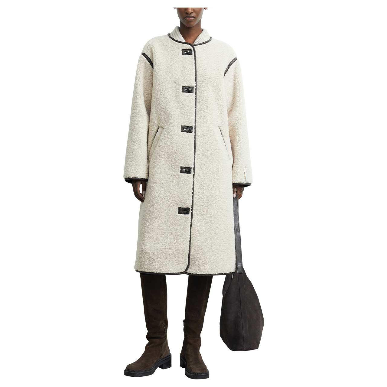 Damen Teddy Mantel von Comma in Beige, Ganzkörperansicht am Model