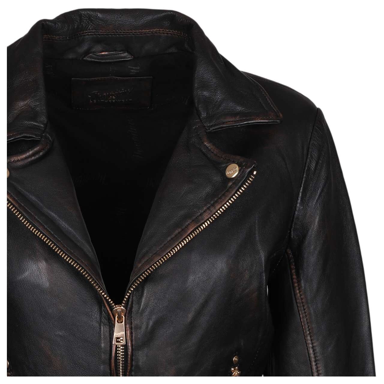 Damen Lederjacke Hazie von Mauritius in Schwarz, detaillierte Vorderansicht